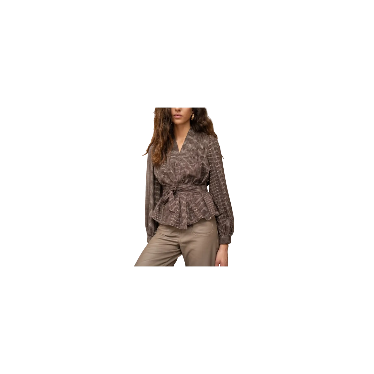 BAHE - Chemise ceinture carreaux marron pas cher| La Boîte de Magie Nice