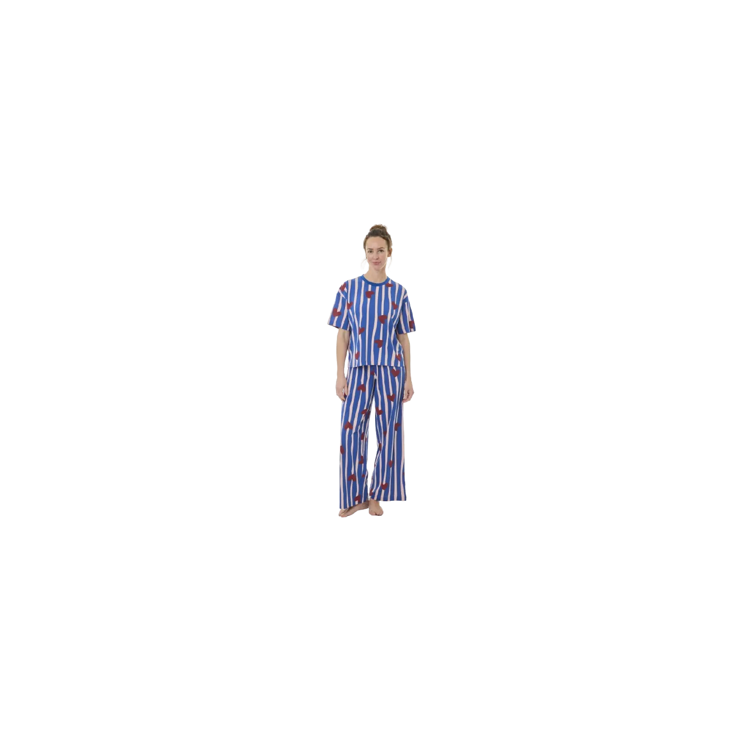 TDM -Pyjama  YOYO manches courtes bleu à motif coeurs