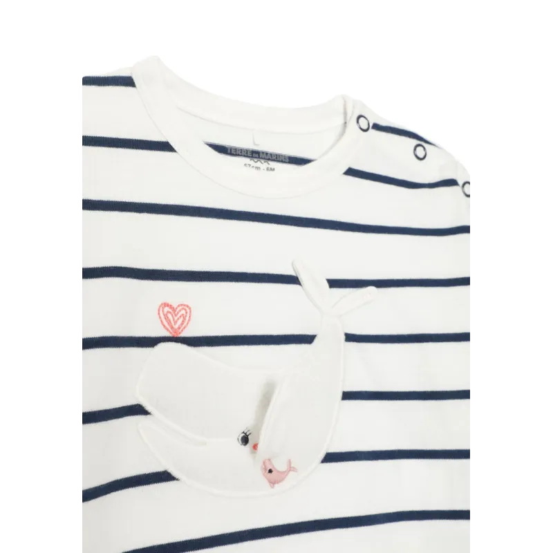 TDM - Marinière  Meliza manches longues rayé bleu 100% coton 9 - 12 mois pas cher| La Boîte de Magie Nice